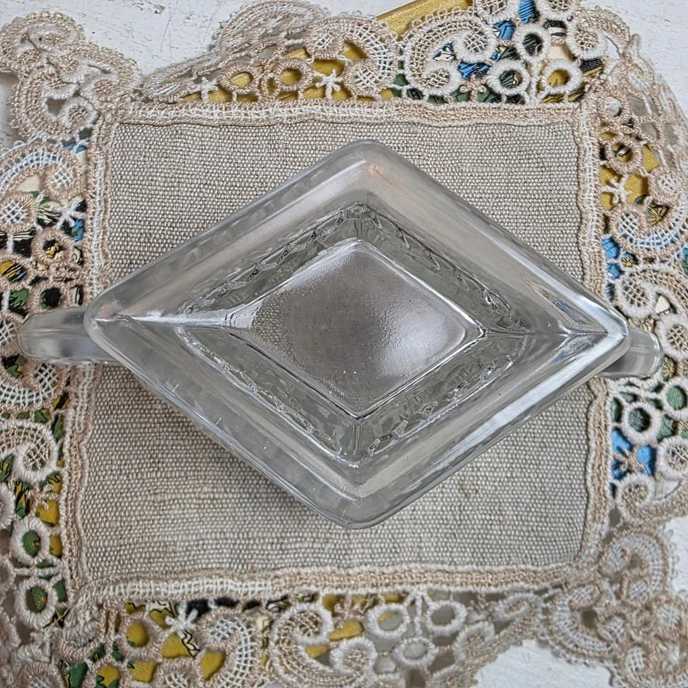 Vintage Indiana Glass Pineapple & Floral Creamer and Sugar Bowl Set Diamond Base